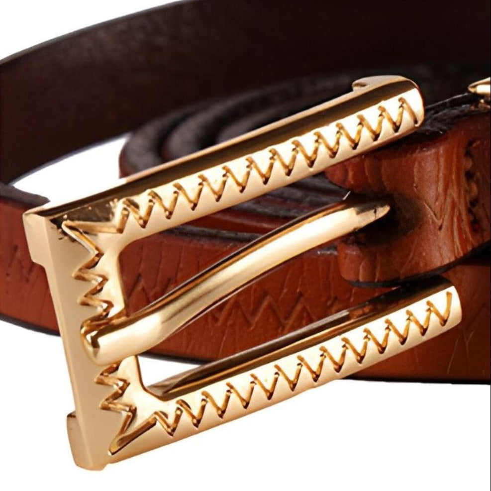 Ceinture Fine Cuir Motifs Zigzag Femme Modèle Eline - La Ceinturerie
