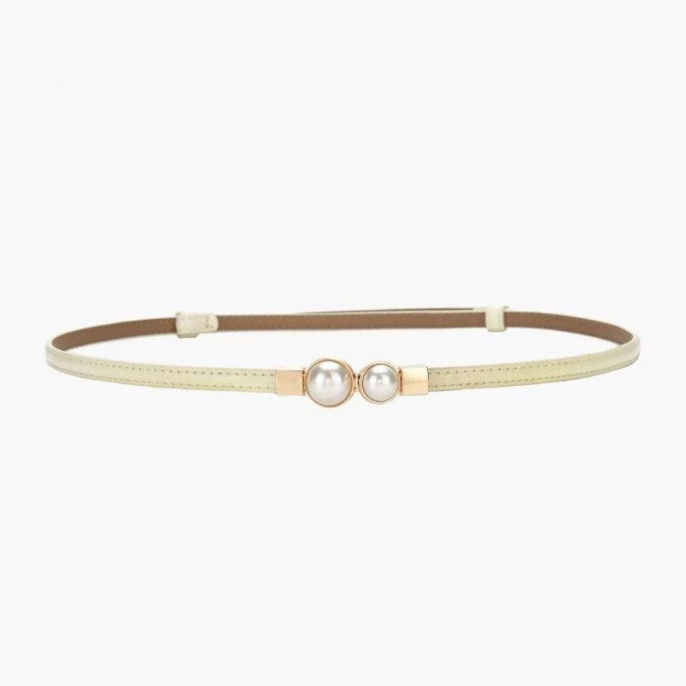 Ceinture Fine en Cuir pour Femme Modèle Krokae Beige
