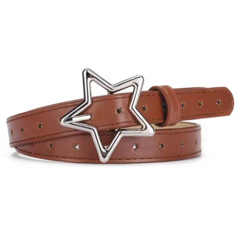 Ceinture Fine en Simili-Cuir à Étoile pour Fille et Garçons Marron