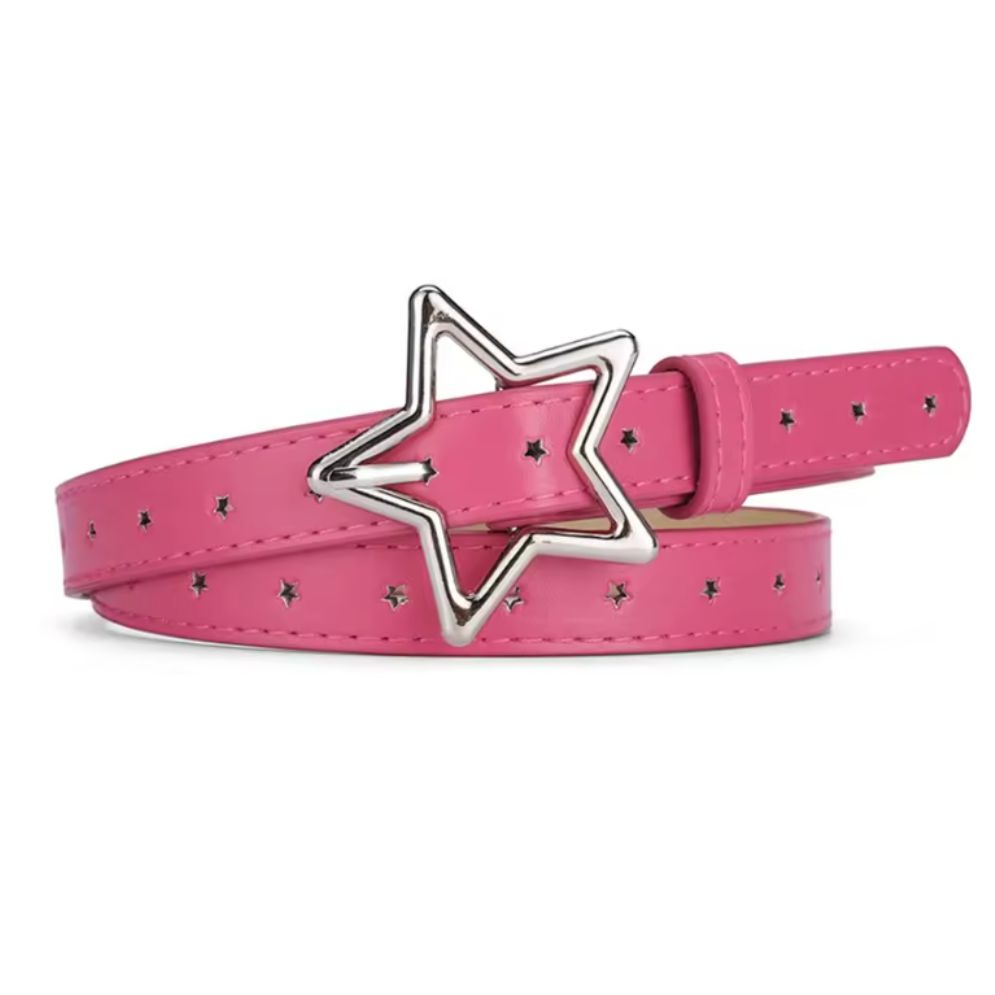 Ceinture Fine en Simili-Cuir à Étoile pour Fille et Garçons Rose