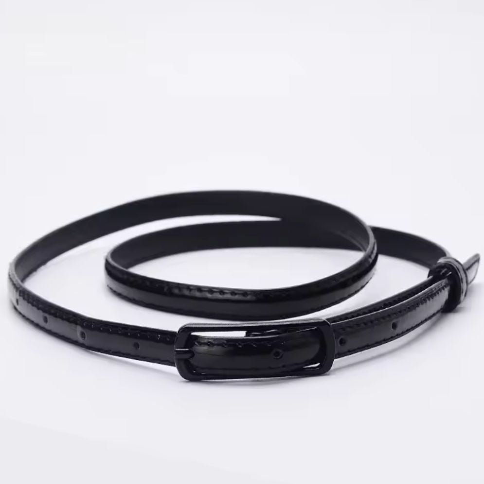 Ceinture Fine en Simili Cuir pour Fille Plusieurs Couleurs Noire