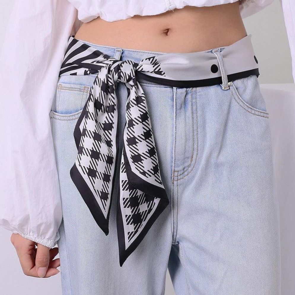 Ceinture Foulard Noire Blanche Carreaux Modèle Rinia