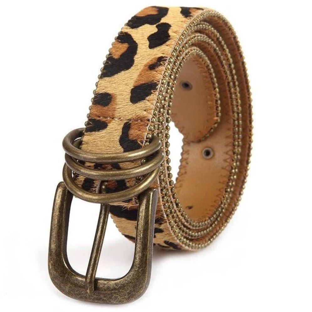 Ceinture Imprimée Léopard et Rivets Étoile pour Femme Eloisa - La Ceinturerie


