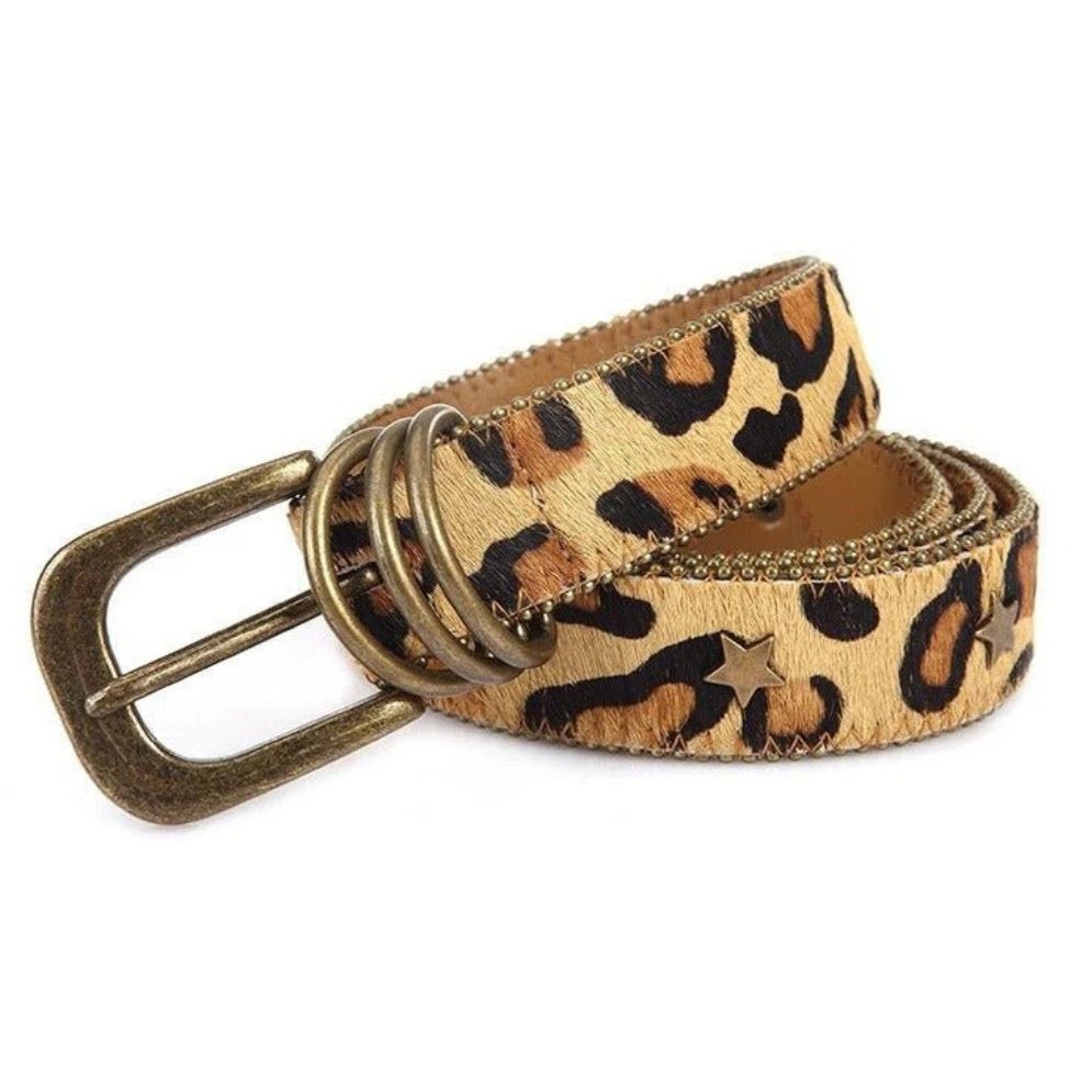 Ceinture Imprimée Léopard et Rivets Étoile pour Femme Eloisa - La Ceinturerie
