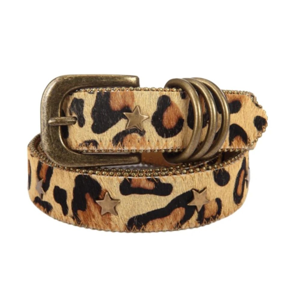 Ceinture Imprimée Léopard et Rivets Étoile pour Femme Eloisa - La Ceinturerie
