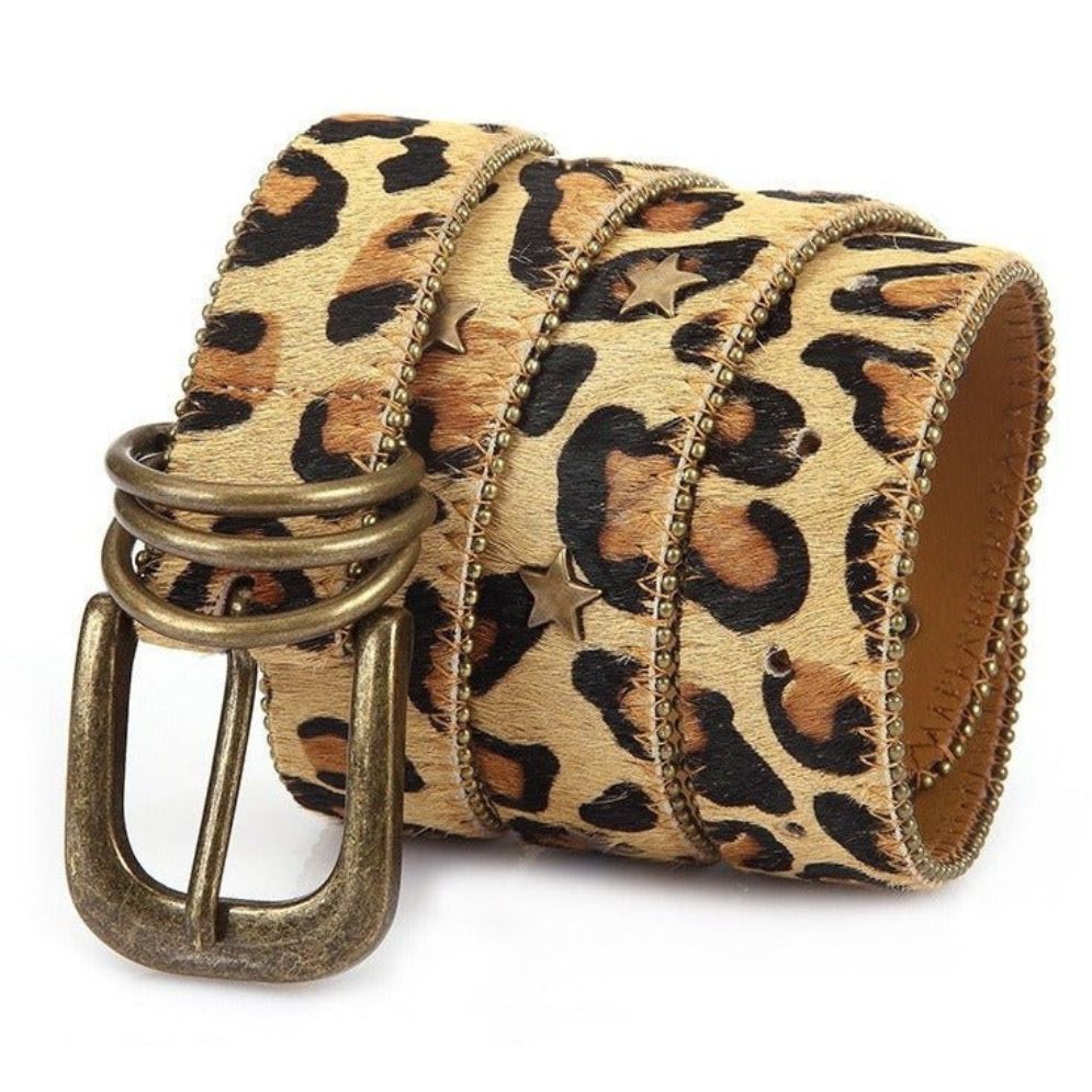 Ceinture Imprimée Léopard et Rivets Étoile pour Femme Eloisa - La Ceinturerie
