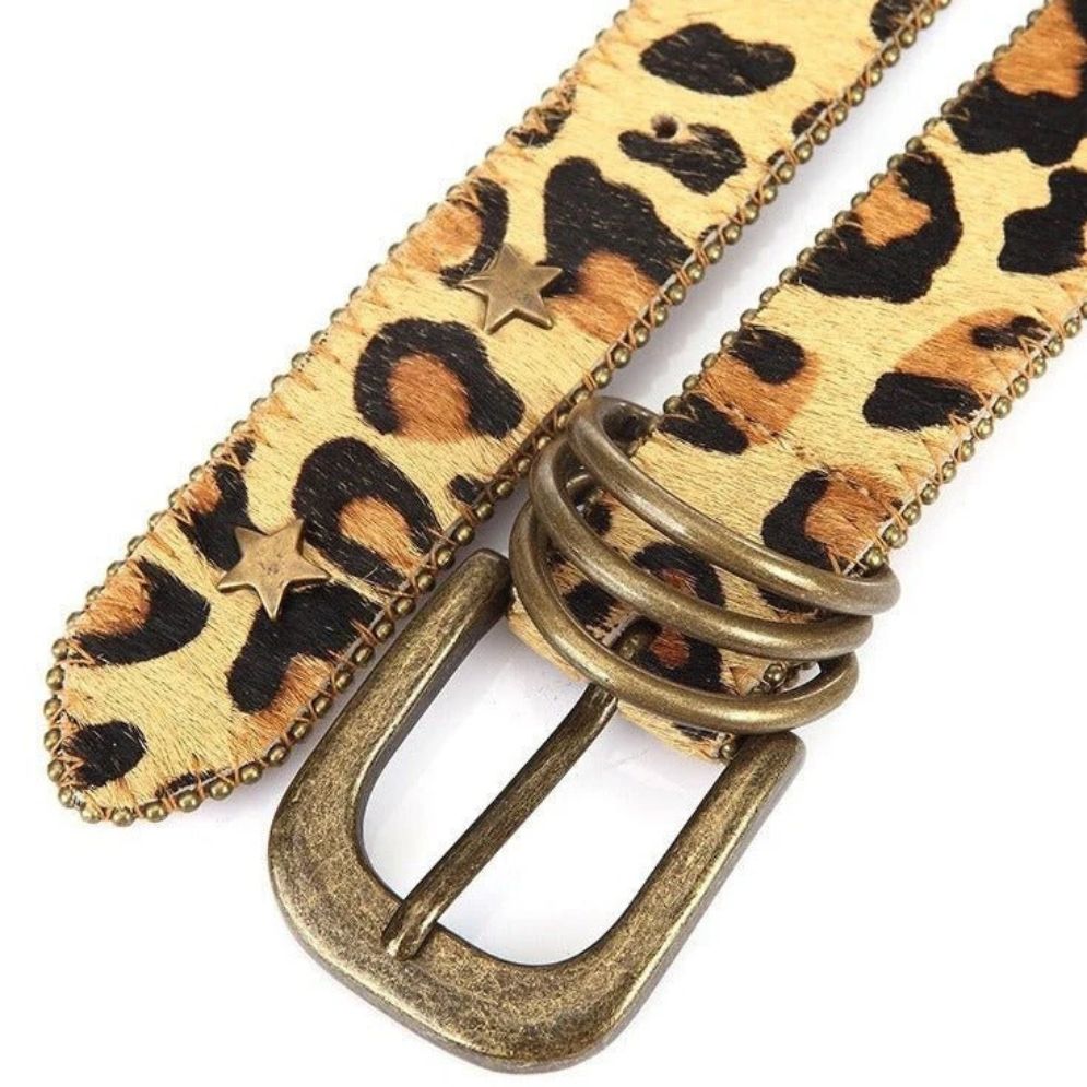 Ceinture Imprimée Léopard et Rivets Étoile pour Femme Eloisa - La Ceinturerie
