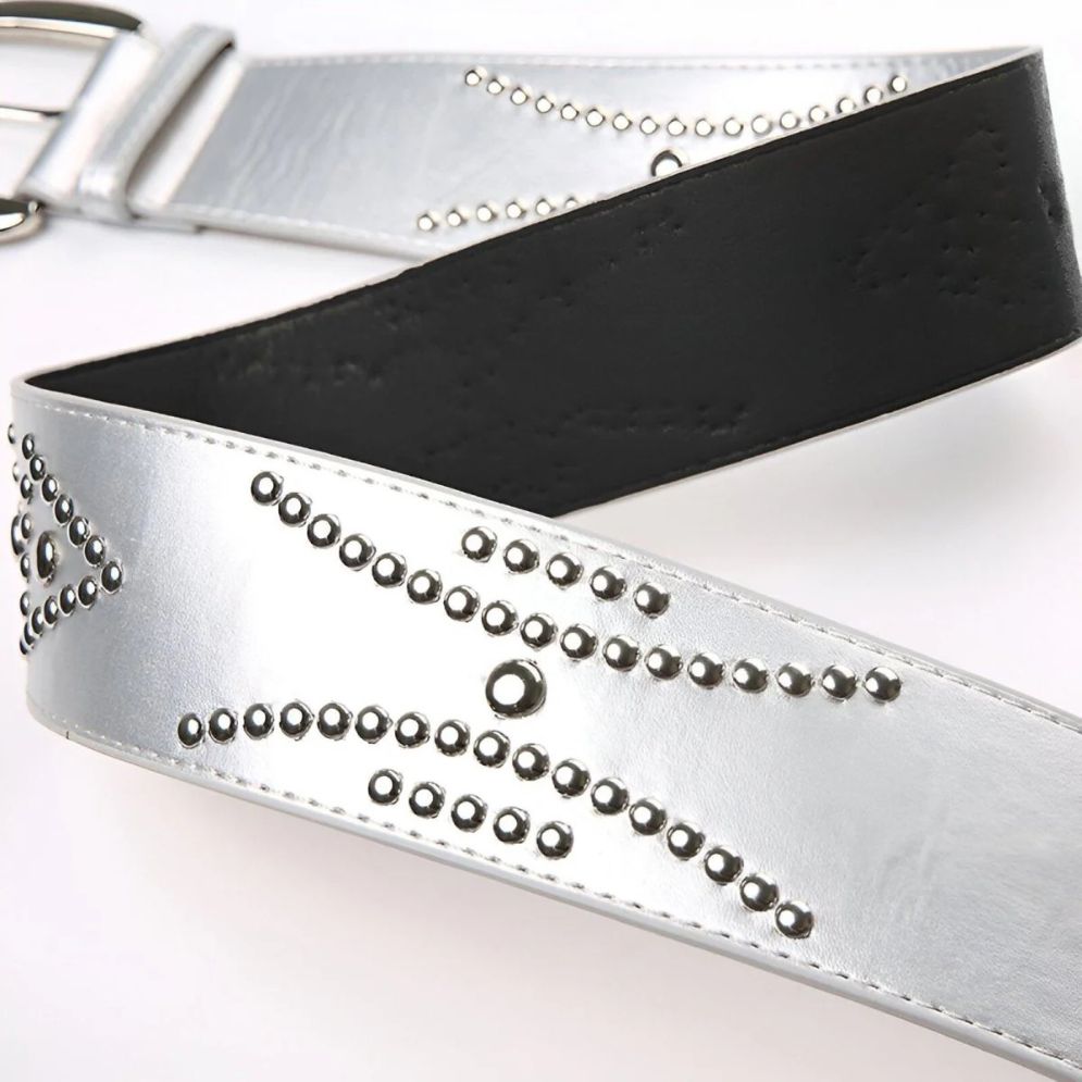 Ceinture Large Argentée à Rivets Modèle Morgane - La Ceinturerie