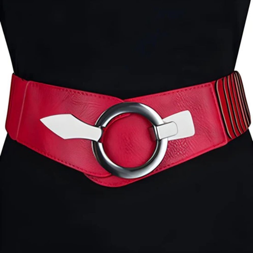 Ceinture Large Élastique Taille Haute Pour Femme Modèle Clara rouge portée