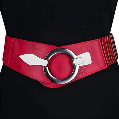 Ceinture Large Élastique Taille Haute Pour Femme Modèle Clara rouge portée