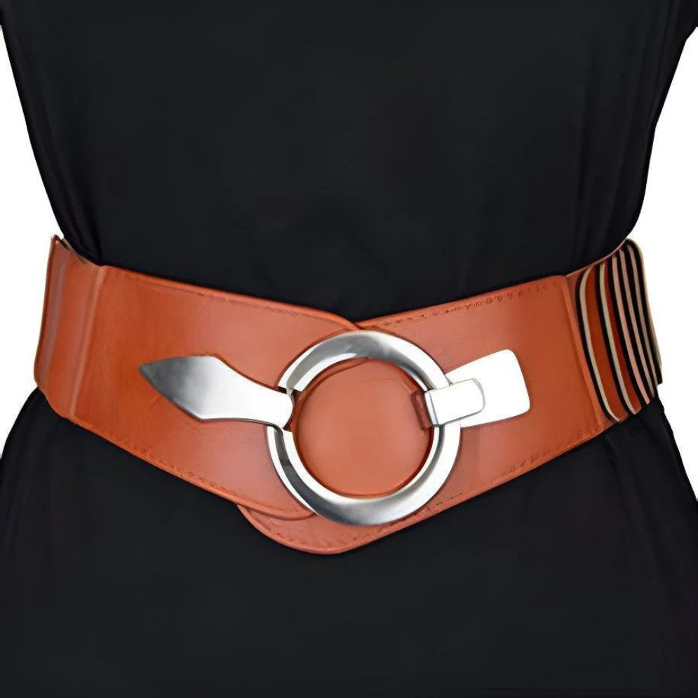 Ceinture Large Élastique Taille Haute Pour Femme Modèle Clara marron portée