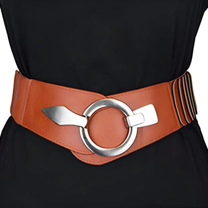 Ceinture Large Élastique Taille Haute Pour Femme Modèle Clara marron portée