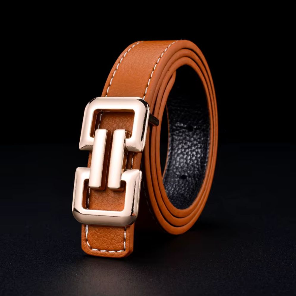 Ceinture Luxe Garçon en Simili-Cuir Grainé Camel

