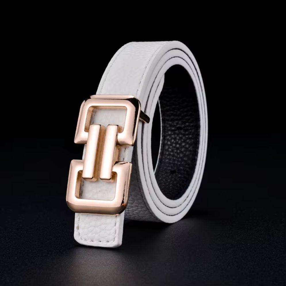 Ceinture Luxe Garçon en Simili-Cuir Grainé Blanche
