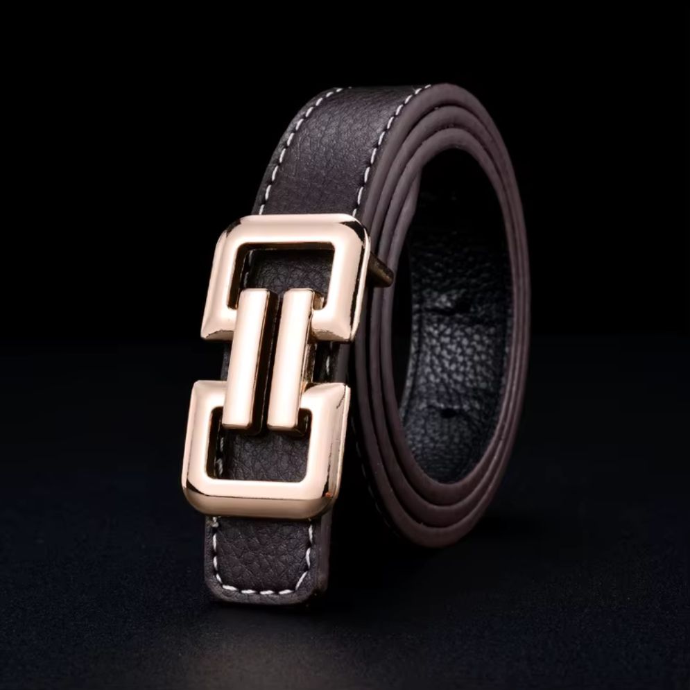 Ceinture Luxe Garçon en Simili-Cuir Grainé Café