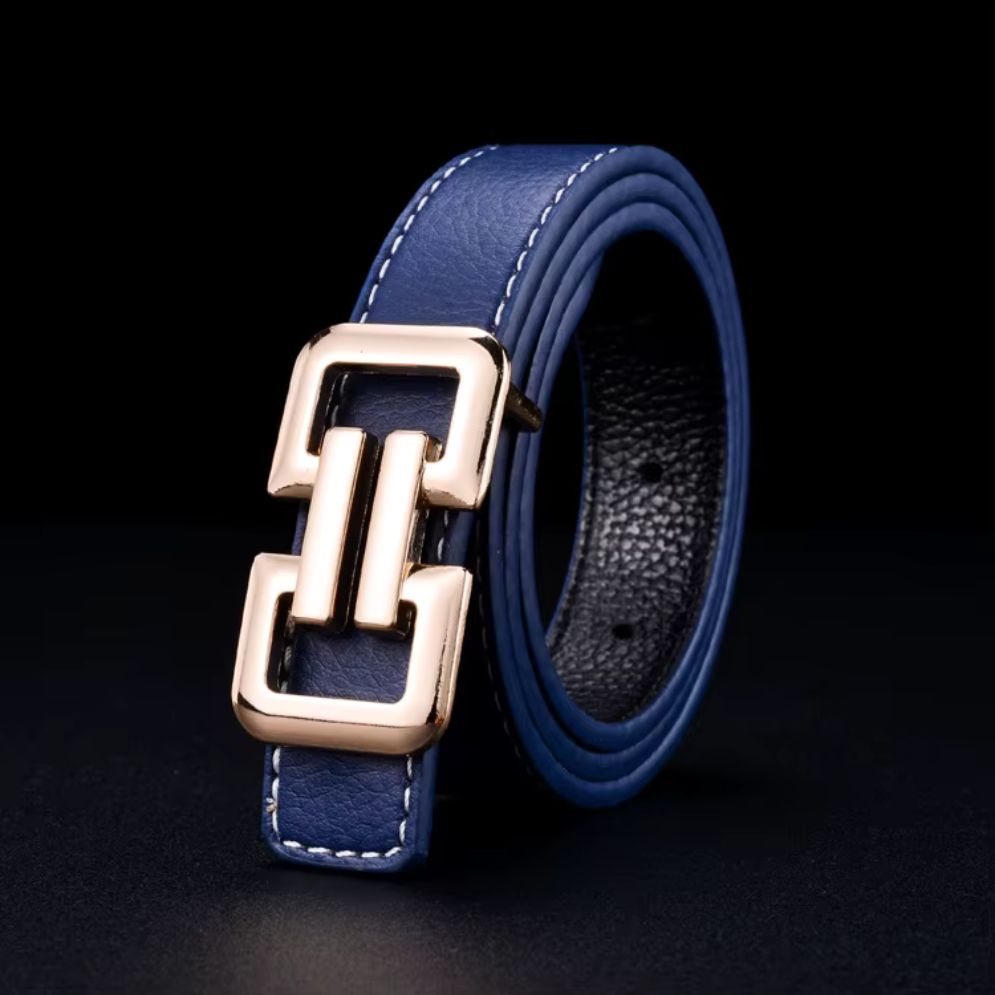 Ceinture Luxe Garçon en Simili-Cuir Grainé Bleu Marine
