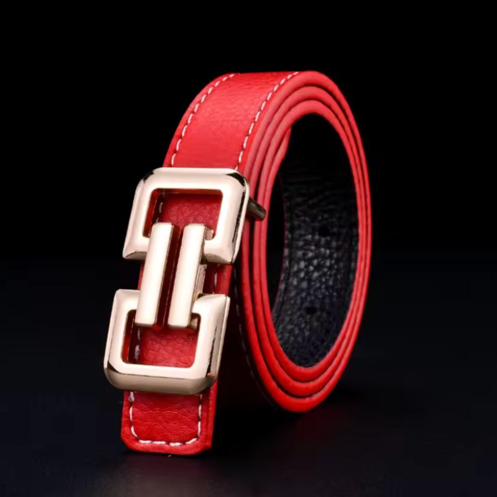 Ceinture Luxe Garçon en Simili-Cuir Grainé Rouge