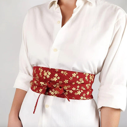 Ceinture Obi à Motifs Fleurs de Sakura Modèle Vipi - La Ceinturerie