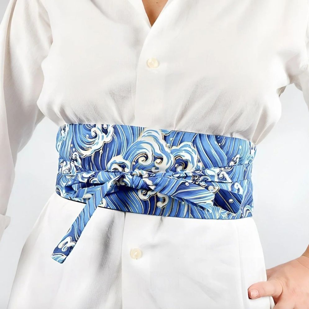 Ceinture Obi à Motifs Vague Japonaise Modèle Iseult - La Ceinturerie