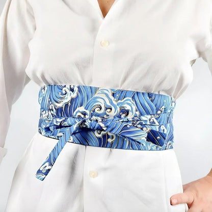 Ceinture Obi à Motifs Vague Japonaise Modèle Iseult - La Ceinturerie