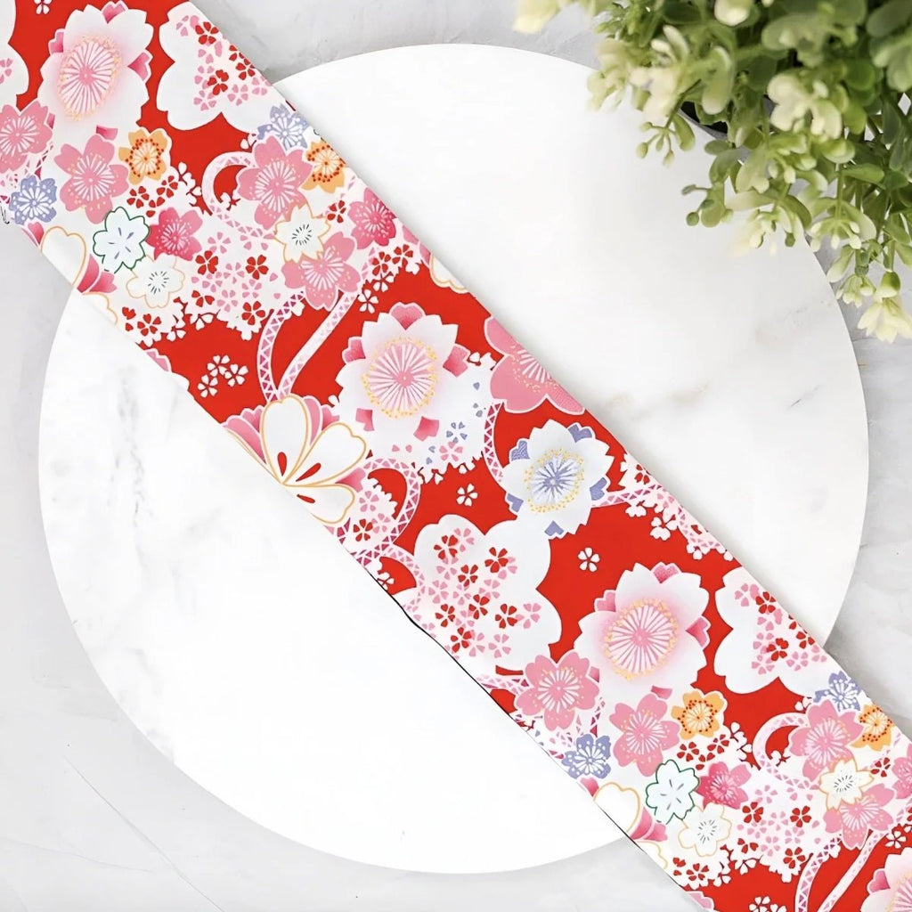 Ceinture Obi Rouge à Fleurs Japonaises Modèle Makenna - La Ceinturerie
