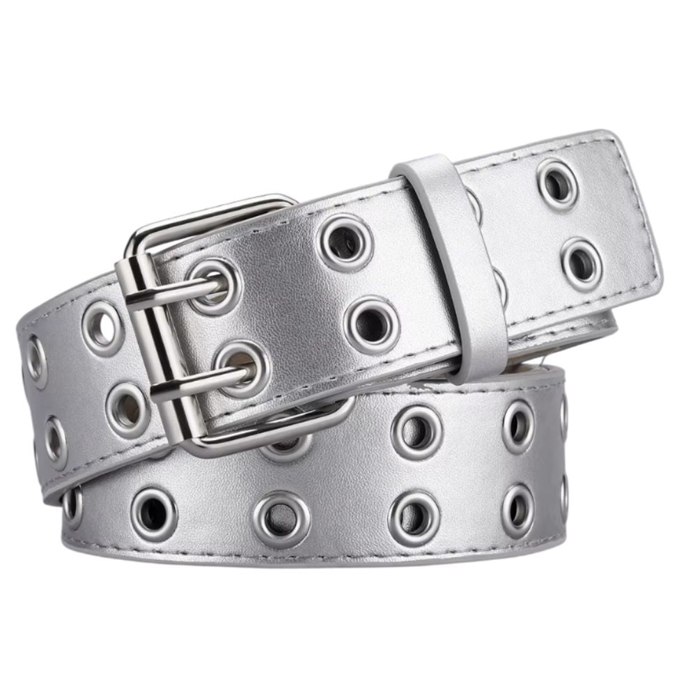 Ceinture Simili pour Fille à double Ardillon Métallique Argentée