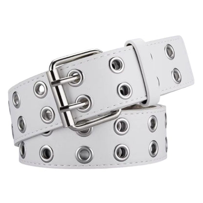 Ceinture Simili pour Fille à double Ardillon Métallique Blanche