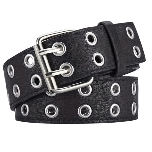 Ceinture Simili pour Fille à double Ardillon Métallique Noire