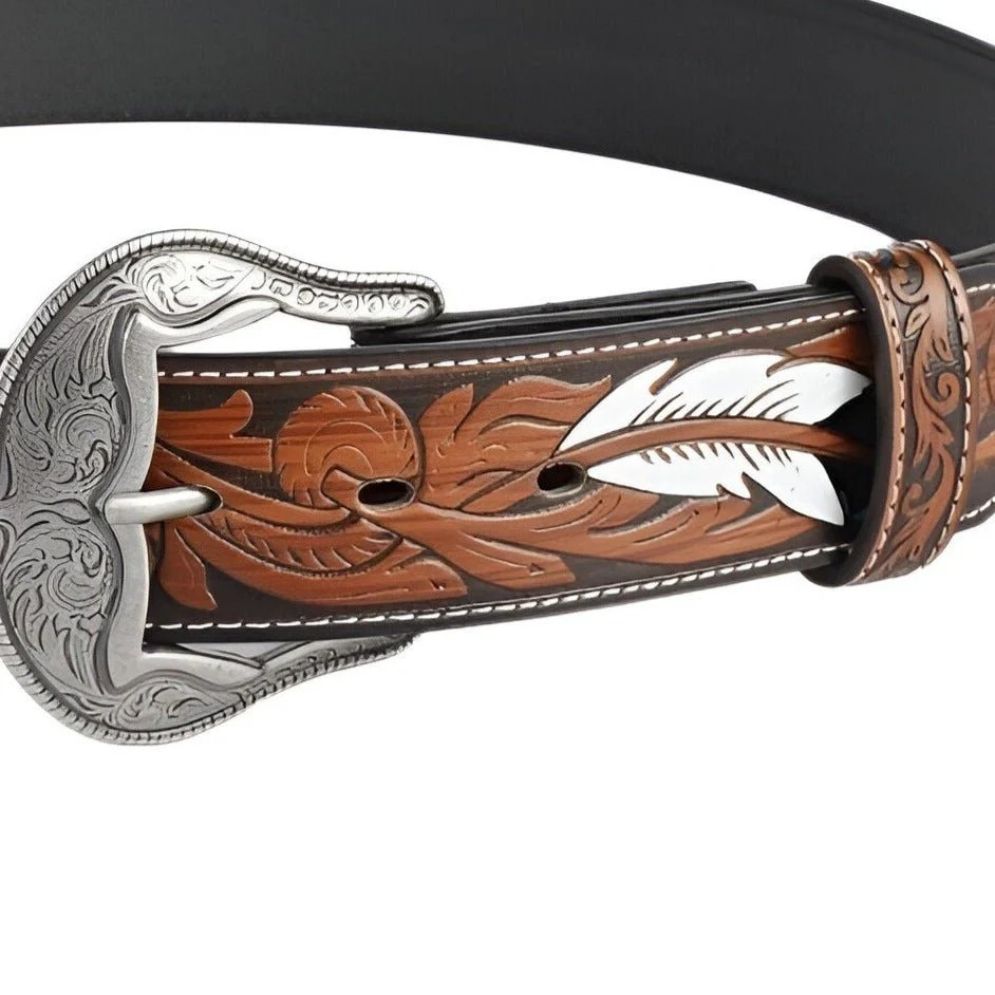 Ceinture Western à Motif Plumes Modèle Dhoxia - La Ceinturerie