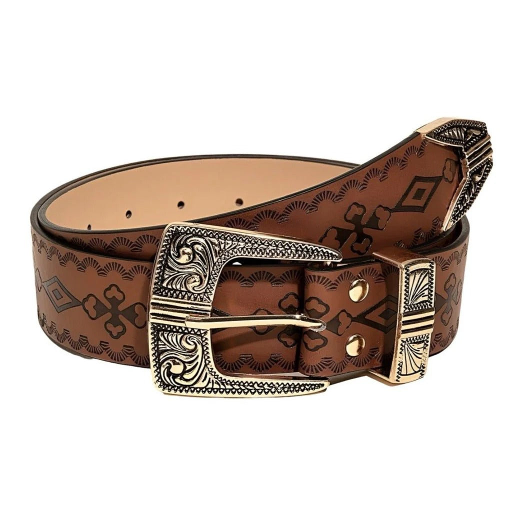 Ceinture Western à Motifs Géométriques Modèle Agura Café