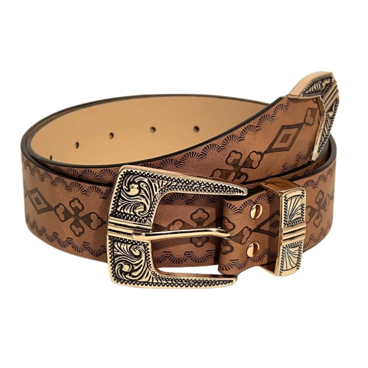 Ceinture Western à Motifs Géométriques Modèle Agura Marron