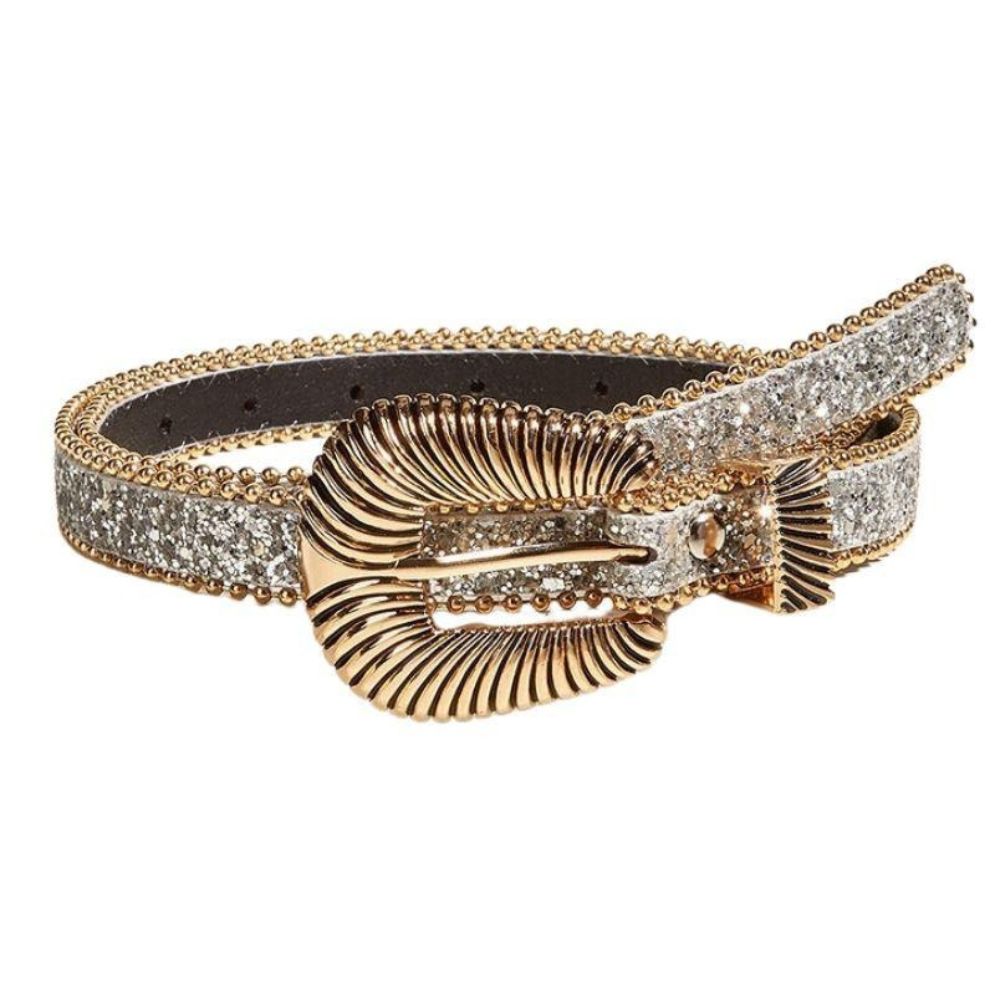 Ceinture Western à Strass Boucle Dorée Modèle Tsuru - La Ceinturerie