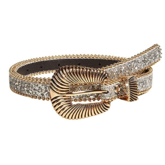 Ceinture Western à Strass Boucle Dorée Modèle Tsuru - La Ceinturerie