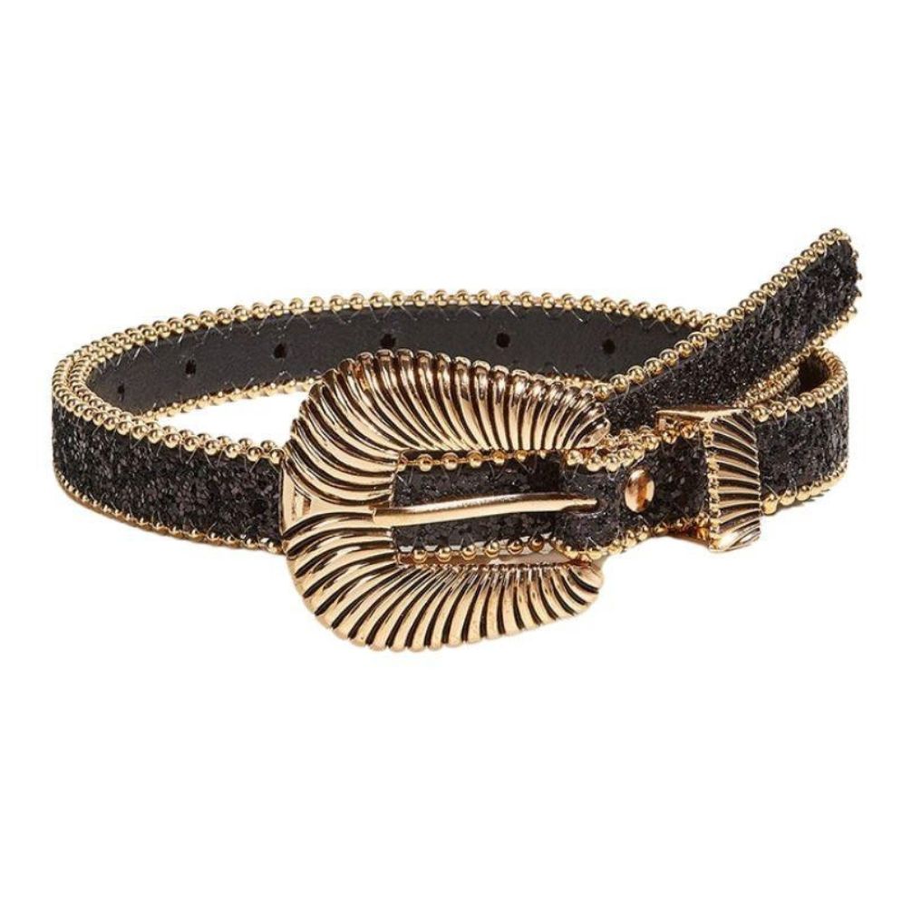 Ceinture Western à Strass Boucle Dorée Modèle Tsuru - La Ceinturerie