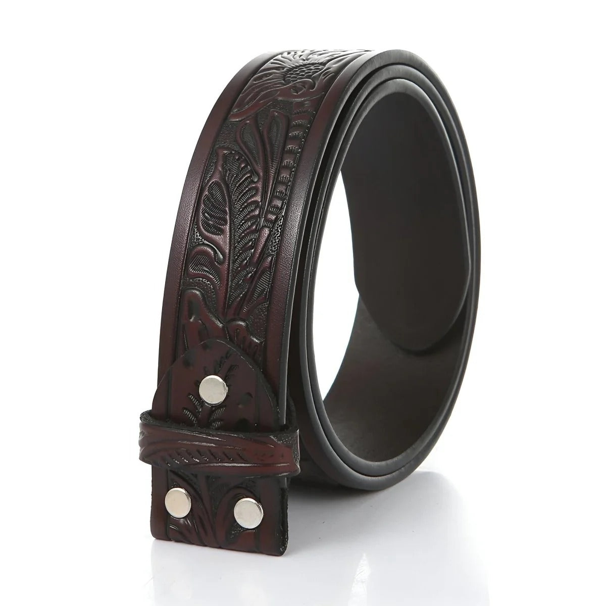 Lanière de Ceinture 3.8 cm Cuir Texturé aux Motifs Florales Boucles Interchangeables Modèle Clifford - La Ceinturerie