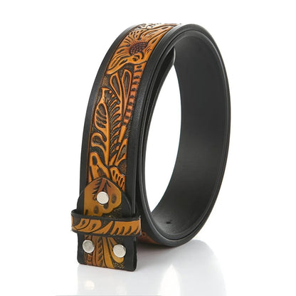 Lanière de Ceinture 3.8 cm Cuir Texturé aux Motifs Florales Boucles Interchangeables Modèle Clifford - La Ceinturerie