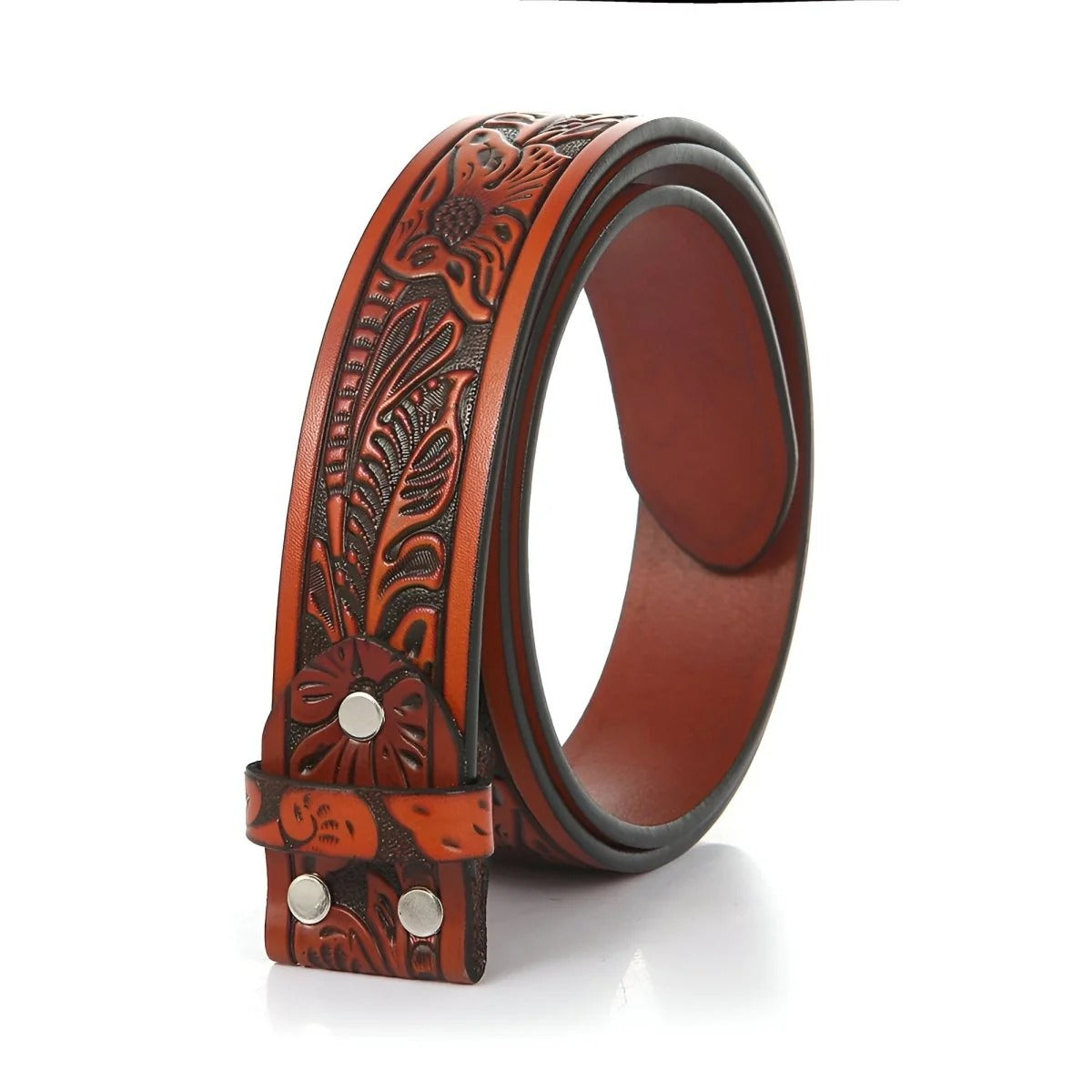 Lanière de Ceinture 3.8 cm Cuir Texturé aux Motifs Florales Boucles Interchangeables Modèle Clifford - La Ceinturerie