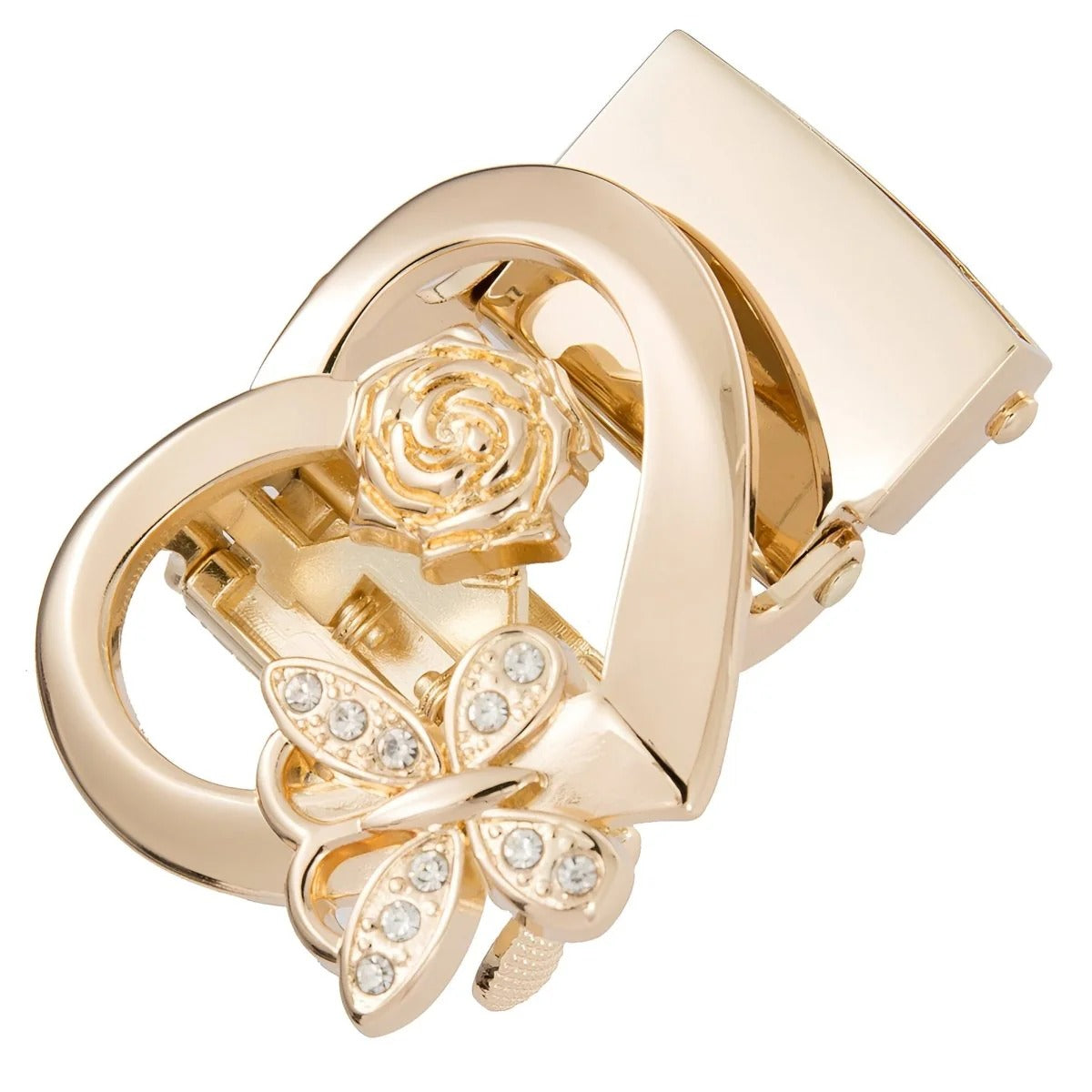 Boucle de Ceinture Automatique Motif Cœur Papillon et Rose Modèle Telvis - La Ceinturerie