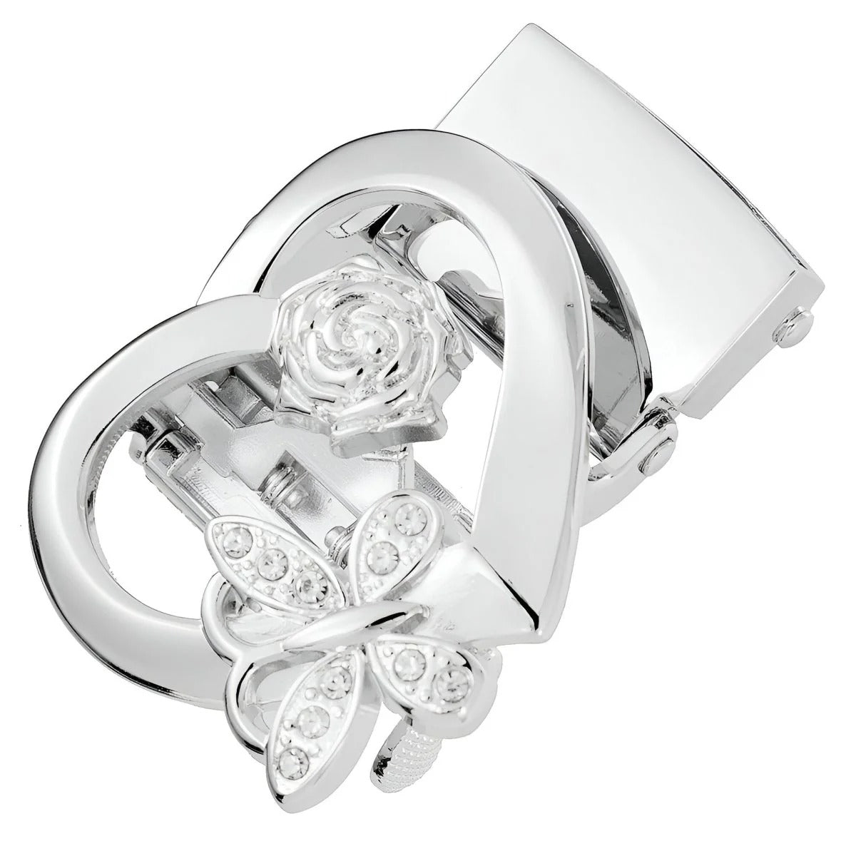 Boucle de Ceinture Automatique Motif Cœur Papillon et Rose Modèle Telvis - La Ceinturerie