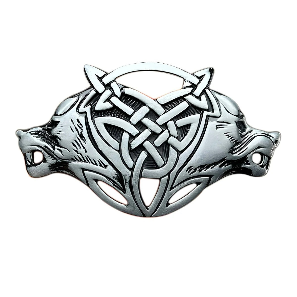 Boucle de Ceinture Celtique Double Têtes de Loups Modèle Aryan - La Ceinturerie