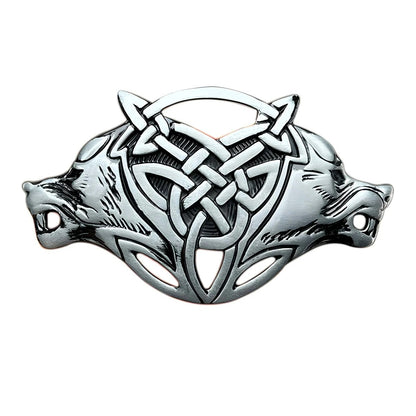 Boucle de Ceinture Celtique Double Têtes de Loups Modèle Aryan - La Ceinturerie