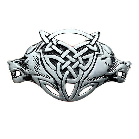 Boucle de Ceinture Celtique Double Têtes de Loups Modèle Aryan - La Ceinturerie